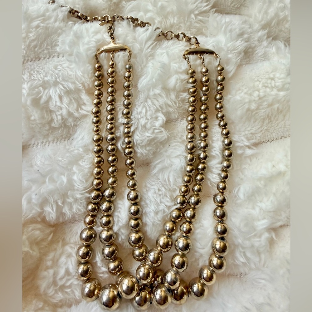 Vintage Gold Multi-Strand Beaded Necklace - Designer Style